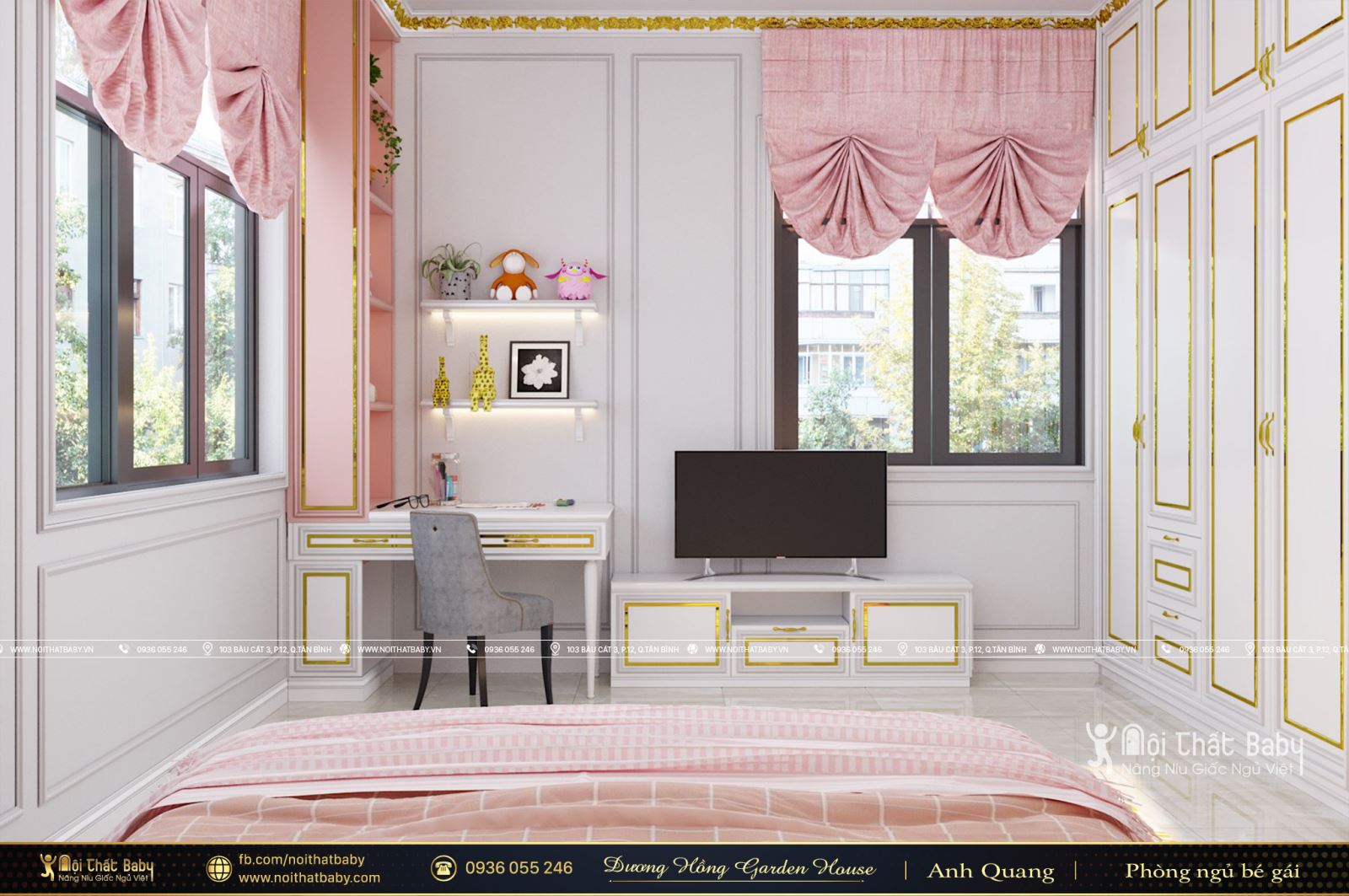 Thiết kế phòng ngủ bé gái màu hồng tại khu dân cư Dương Hồng Garden House
