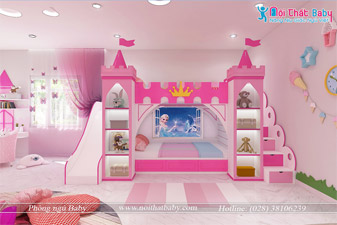 thiết phòng ngủ công chúa cho bé gái, phòng ngủ dễ thương cho bé, giường tầng cho trẻ em, tủ áo trẻ em, bàn học trẻ em, nội thất trẻ em, nội thất baby