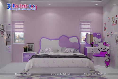 Phòng ngủ màu tím hello kitty