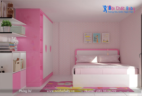 Phòng ngủ bé gái màu hồng dễ thương