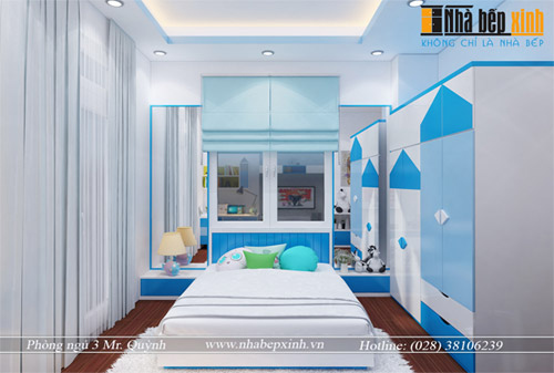 Phòng ngủ bé trai màu xanh dương mạnh mẽ cá tính