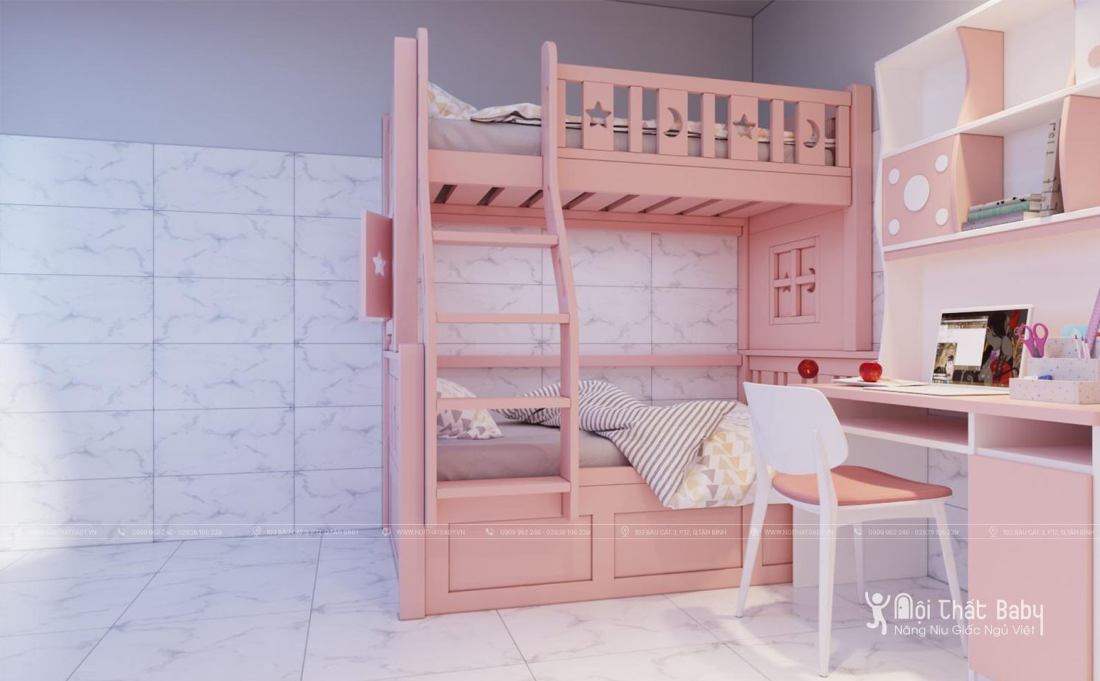 12 mẫu giường tầng màu hồng dành cho bé gái đẹp nhất năm 2020