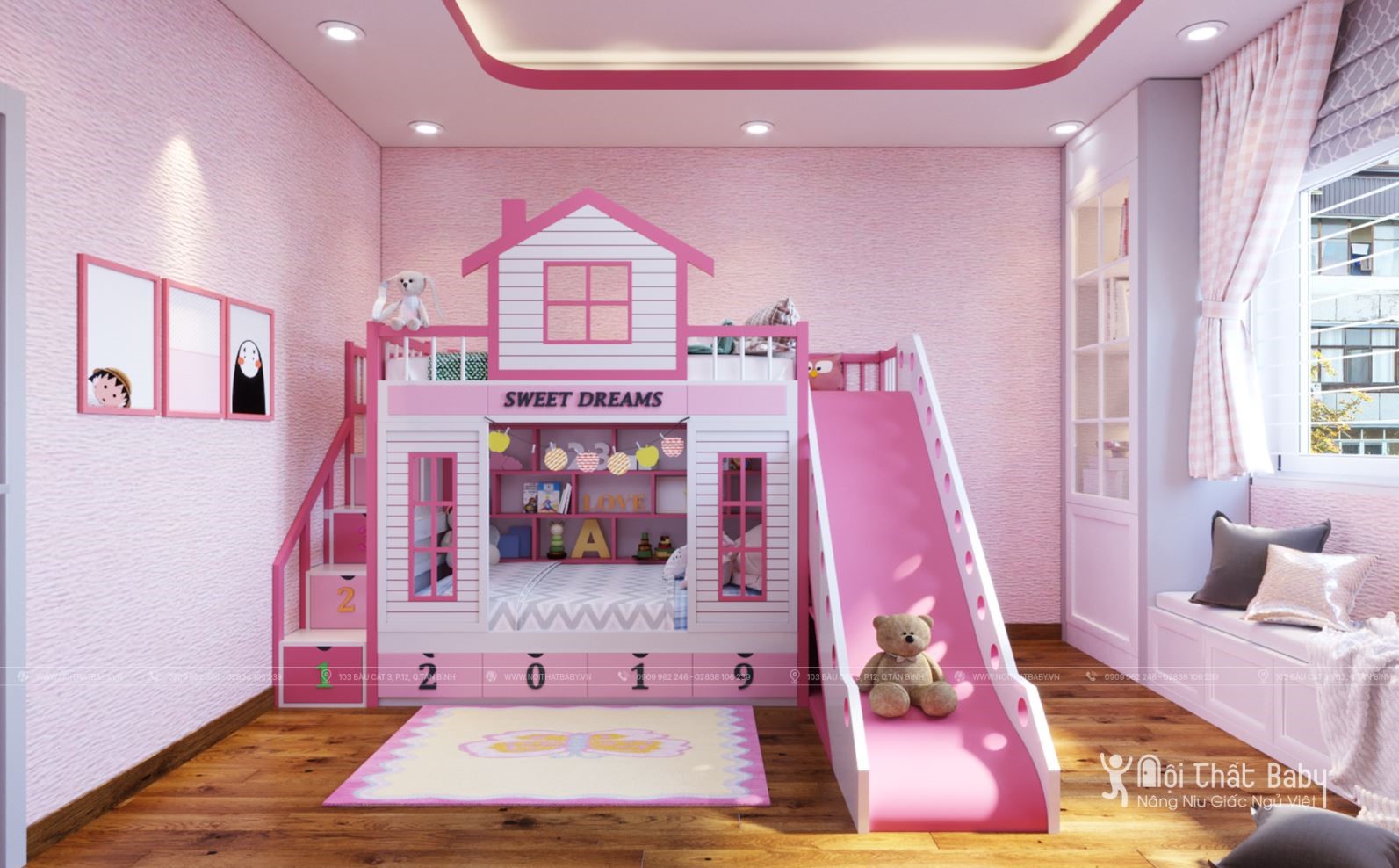 12 mẫu giường tầng màu hồng dành cho bé gái đẹp nhất năm 2020