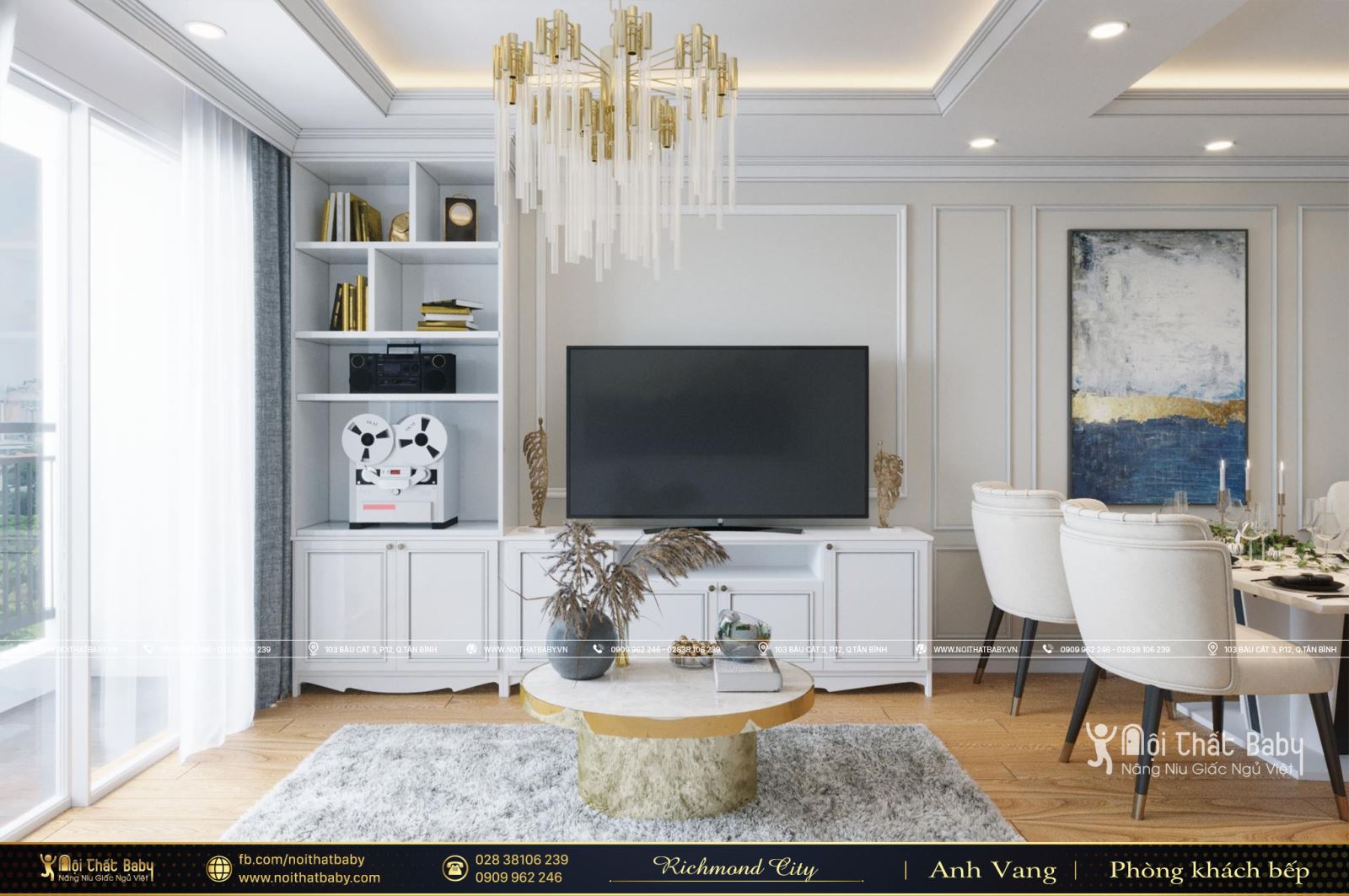 Thiết kế nội thất căn hộ 2 phòng ngủ Richmond City 73m2