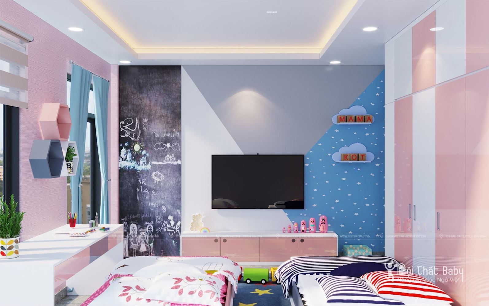 Cách phối màu cho phòng ngủ trẻ em cực đáng yêu