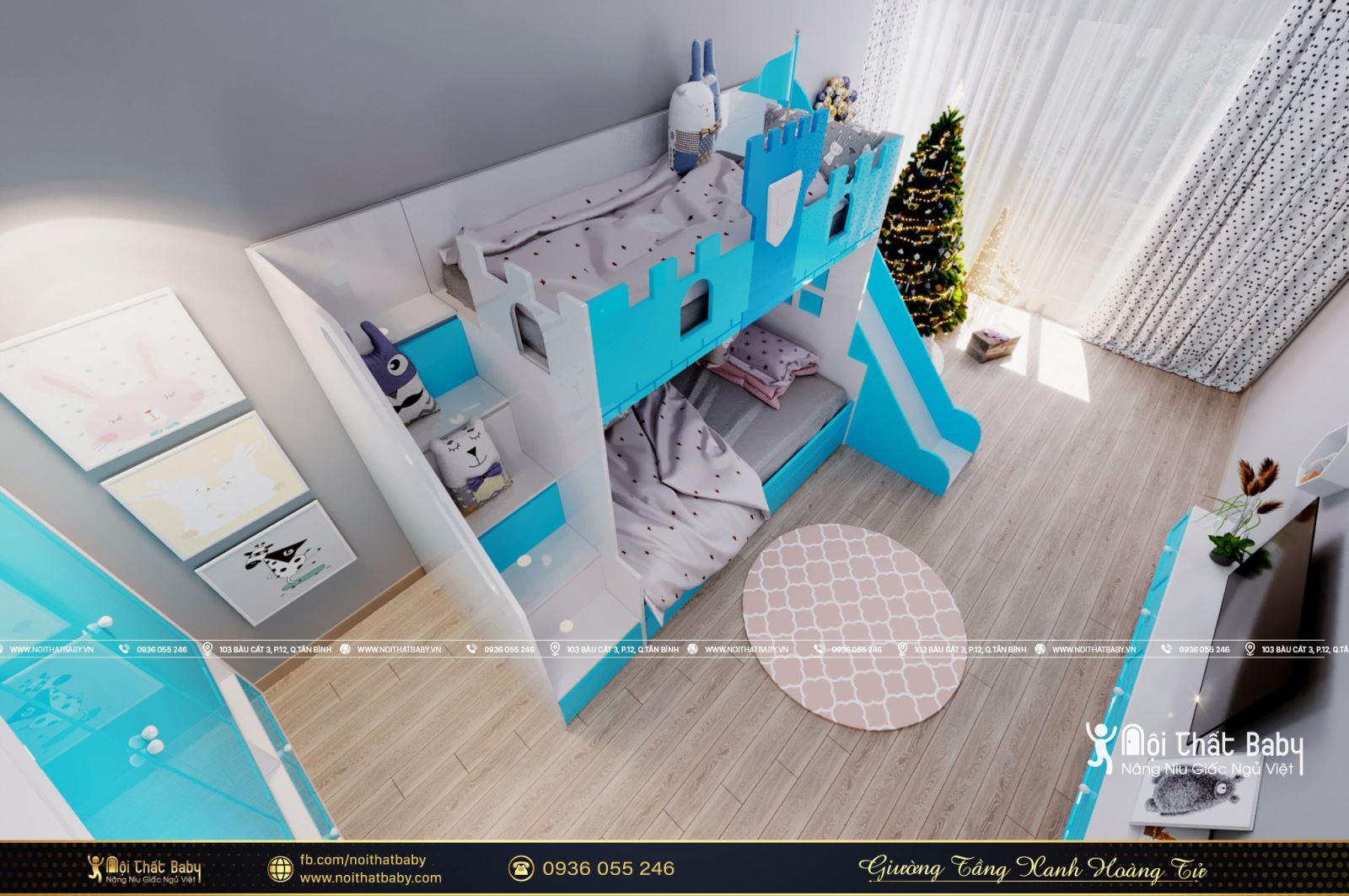 Mẫu giường tầng xanh hoàng tử năm 2021