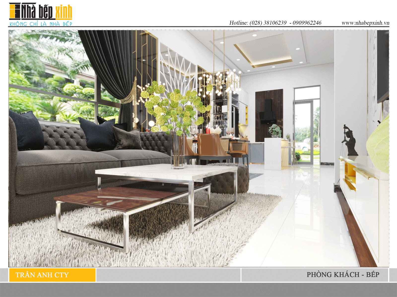 phòng khách bếp hiện đại biệt thự song lập trần anh city