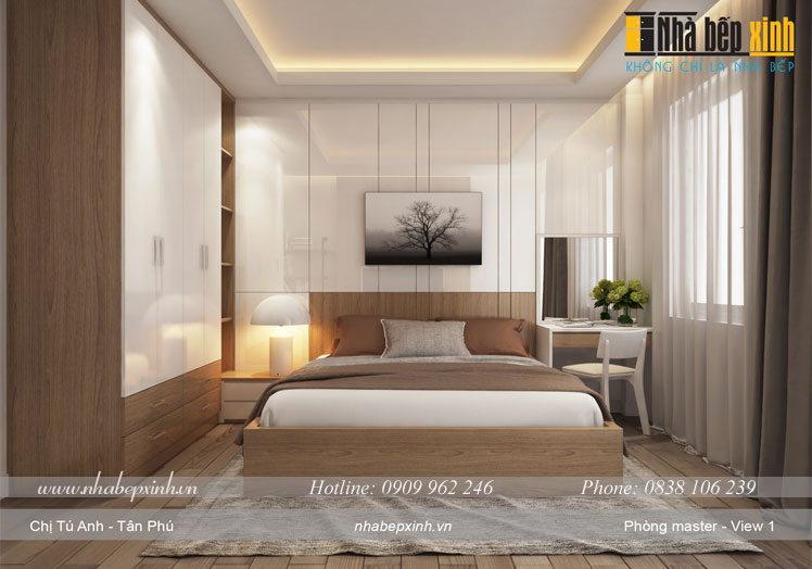 Phòng ngủ đẹp tiện nghi sử dụng gỗ MFC màu xám trên nền trắng tinh tế TGNBX38