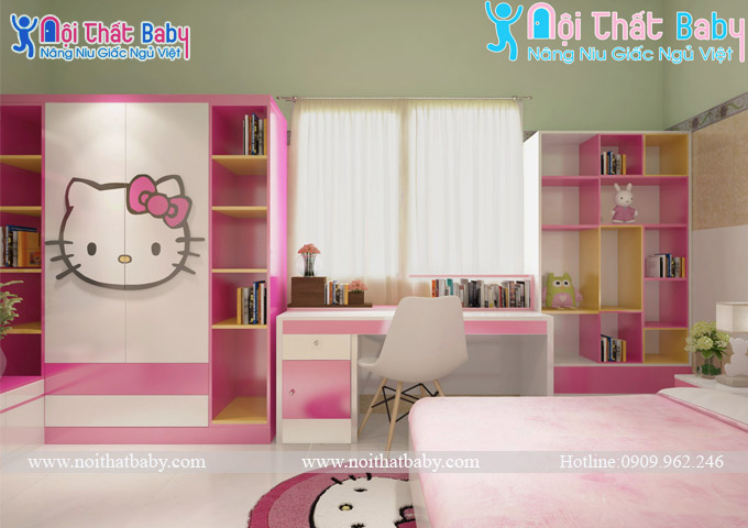 Phòng ngủ hello kitty dễ thương cho bé gái.