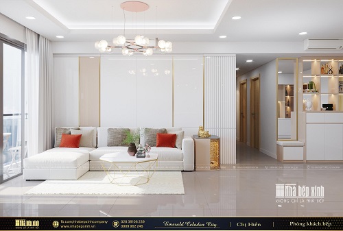 Thiết kế phòng khách bếp hiện đại tại Emerald Celadon City 104m2