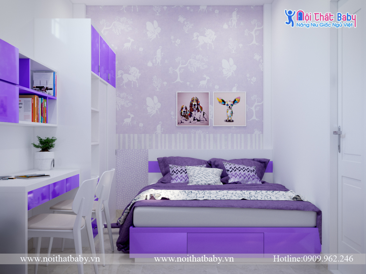 Phòng ngủ màu tím xinh xắn cho bé