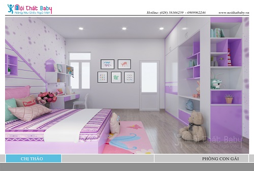 Tủ áo bé đẹp màu tím công năng BBTA46