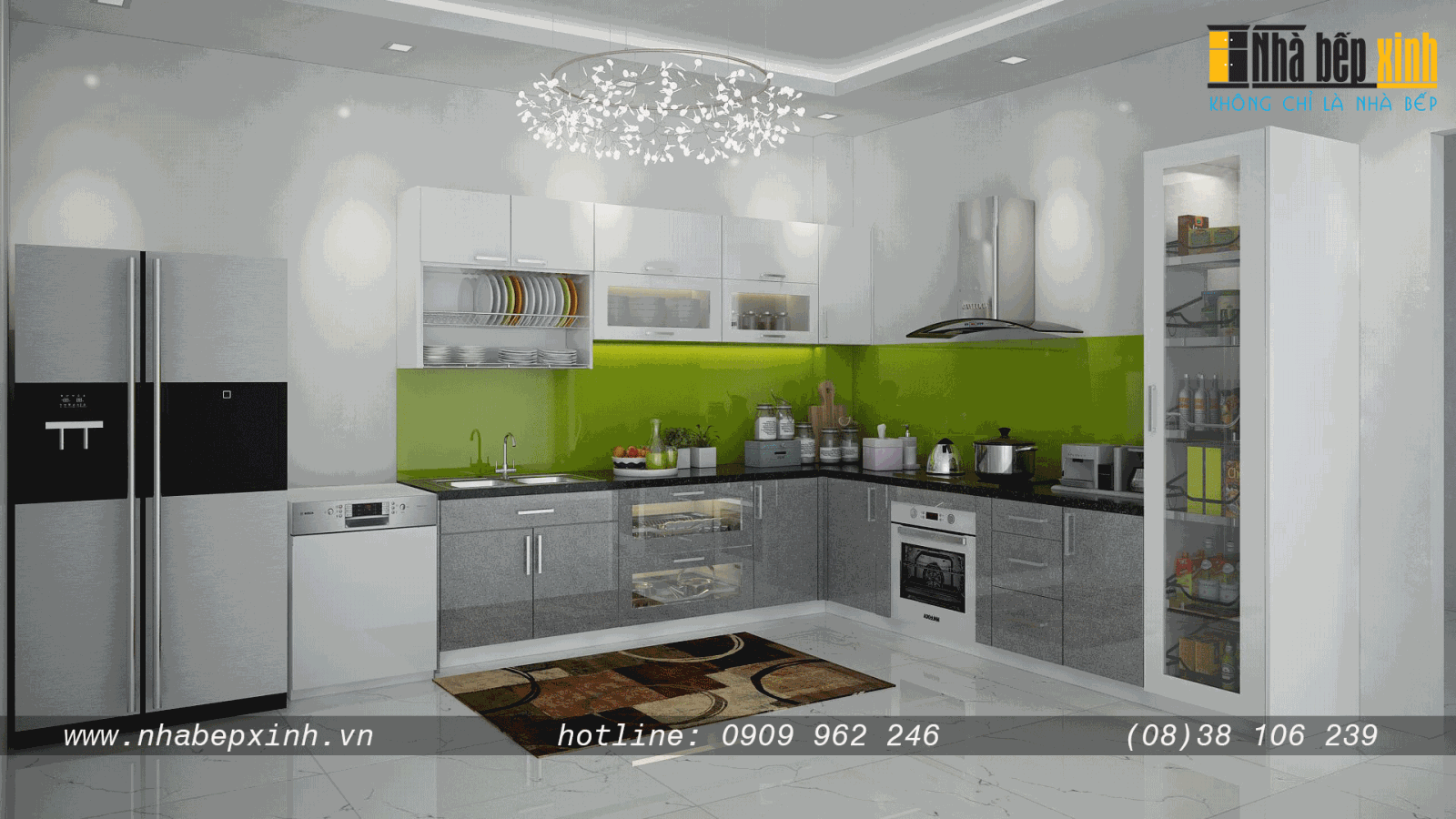 Tủ bếp Acrylic Xám Trắng hiện đại - NBX130